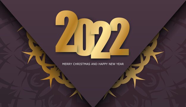 2022 postcard merry christmas burgundy with vintage gold pattern