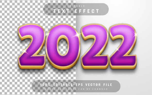 Vettore 2022 effetto testo 3d oro viola