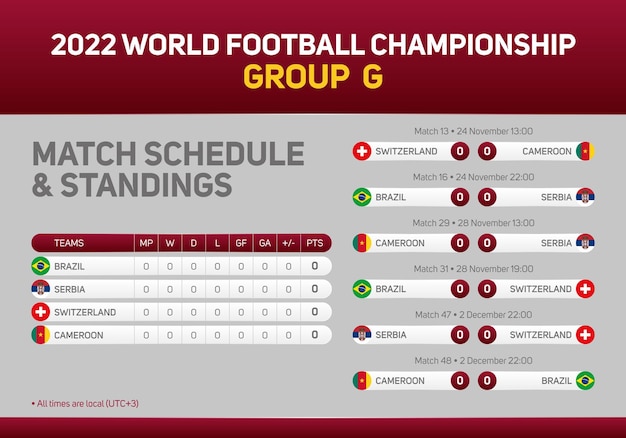 2022 Qatar World Football Championship Group G match schedule poster for print web and social media