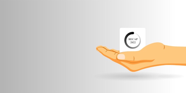 2022 Recap icon with holding hands for business economy on grey background with copy space