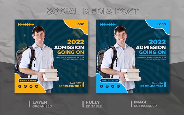 2022 school admission social media instagram or facebook post template