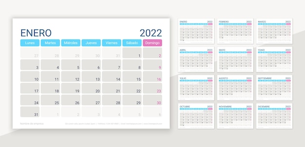 2022 spanish calendar layout. desk calender template. vector illustration.