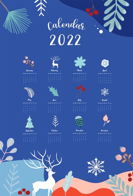 벡터 2022 테이블 달력 주 일요일에 winterlandscape로 시작