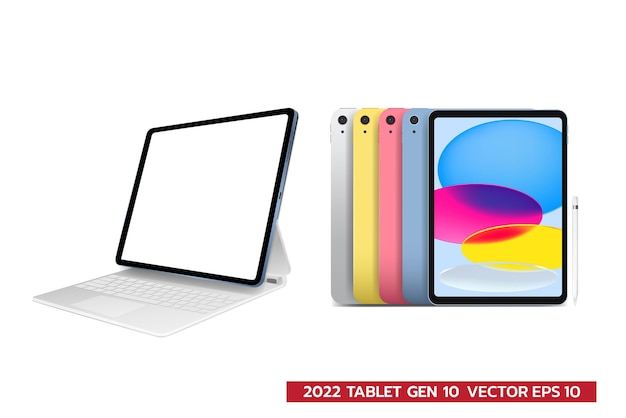 2022 tablet Mock up of popular tablet front view and blank display realistic vector illustration