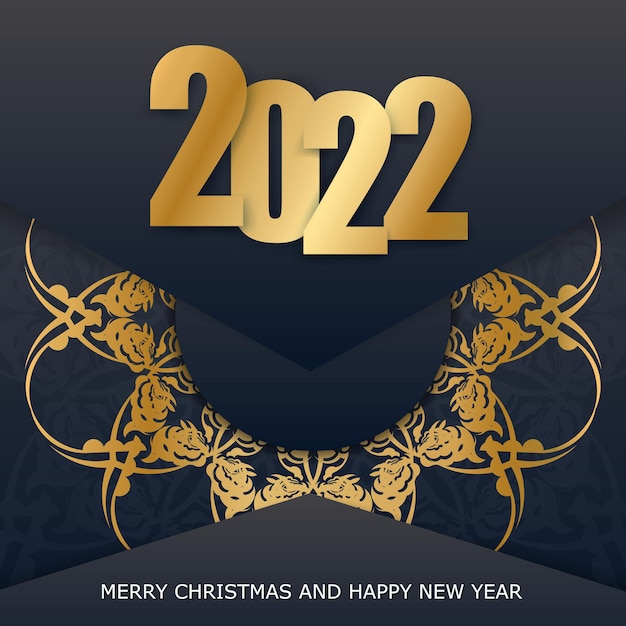 2022 vakantie wenskaart merry christmas zwart met vintage gouden patroon