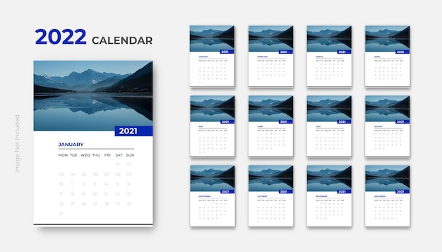 2022 wall calendar clean design printready template vector