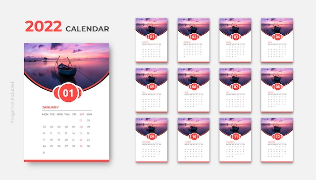 2022 wall calendar clean design printready template vector