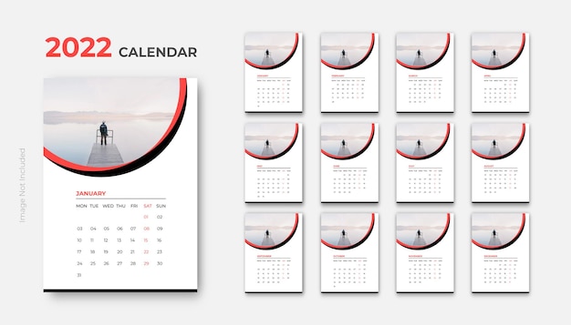 2022 wall calendar clean design printready template vector