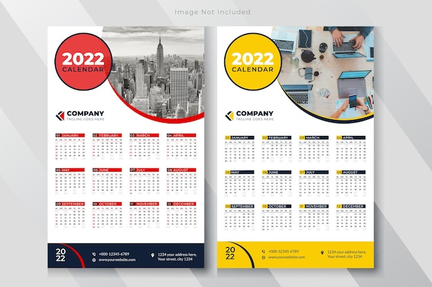Шаблон оформления настенного календаря 2022 года