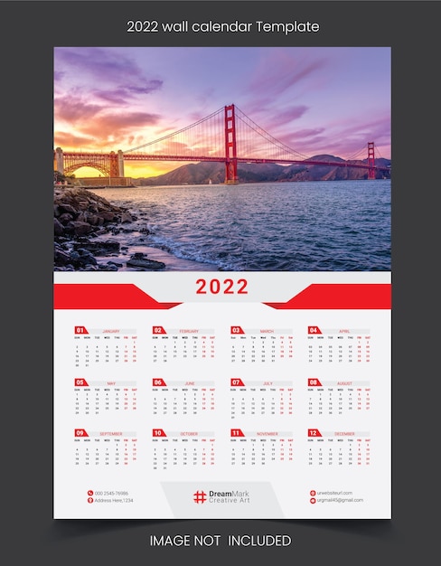 Modello di calendario da parete 2022