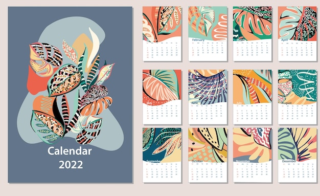 Vector 2022 year calendar design week start sunday editable calendar page template a4 a3 in portrait