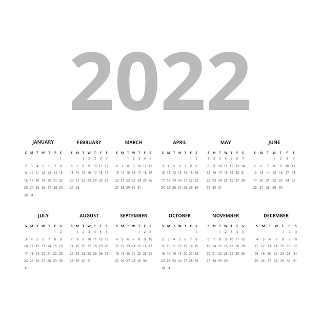 ベクトル 2022年の小さなカレンダー。 12ヶ月のベクトルイラスト。