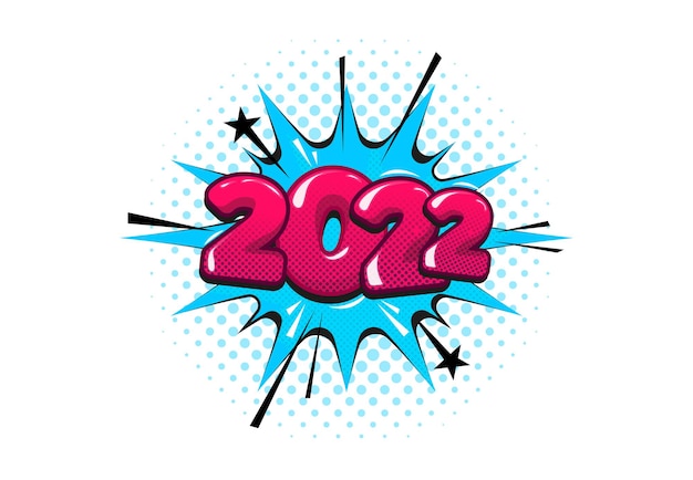 2022christmas comic text speech bubble. halftone vector illustration banner. pop art style