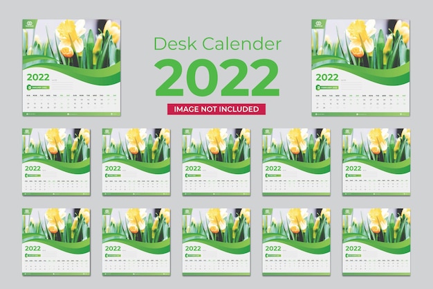 2022nieuwjaar bureaukalender sjabloon premium vector