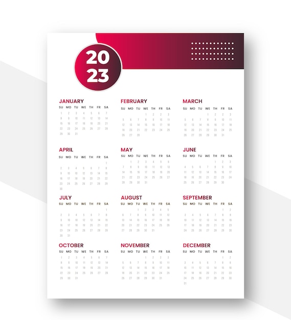 2023, 12 maanden, A4 kalender ontwerpsjabloon.