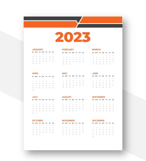 2023, 12 Months, A4 Calendar Design Template.