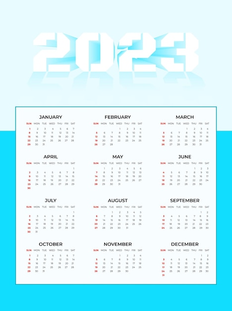 2023 annual calendar template for office new design