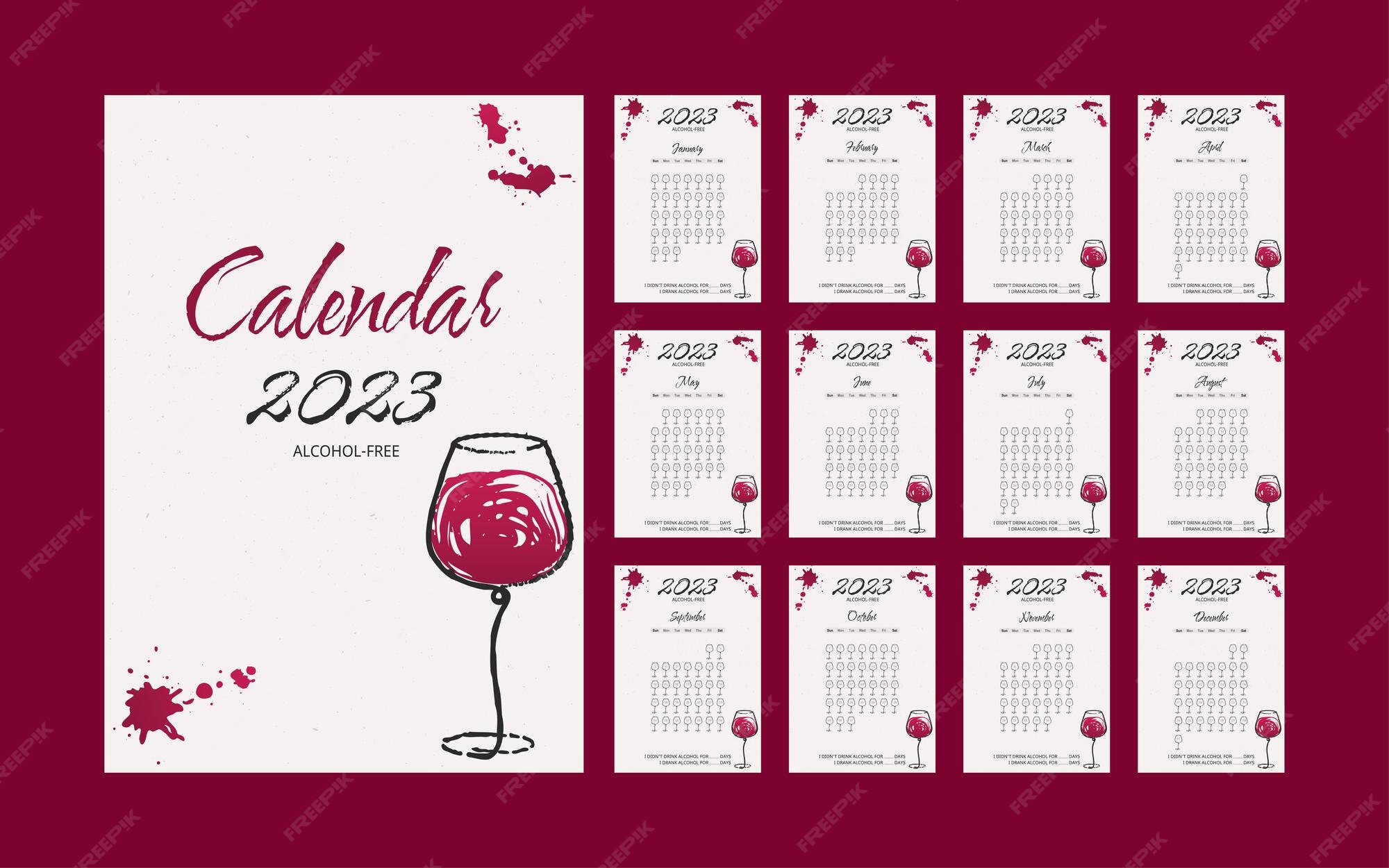 Premium Vector 2023 calendar, alcohol checklist. habit tracker. quit