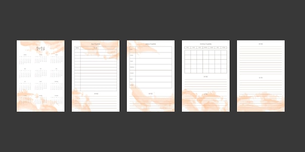 Календарь на 2023 год и ежедневная еженедельная ежемесячная коллекция планировщиков с абстрактными акварельными пятнами неделя начинается в воскресенье