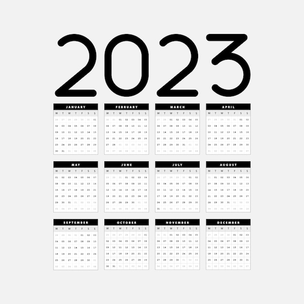 2023 calendar black and white simple design