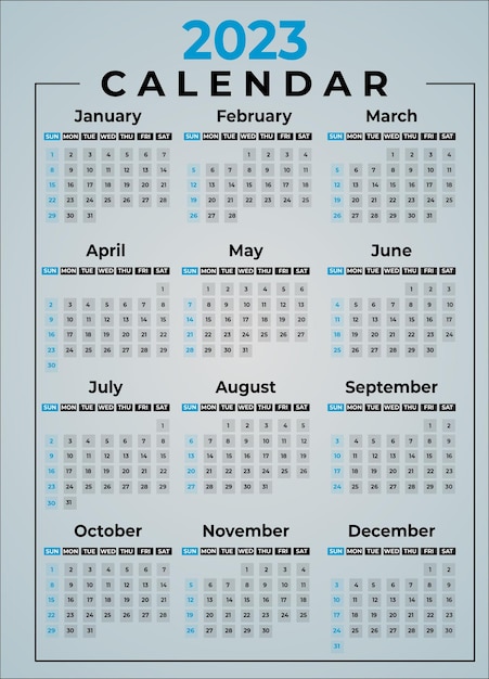 Vector 2023 calendar in clean vertical look week starts from sunday