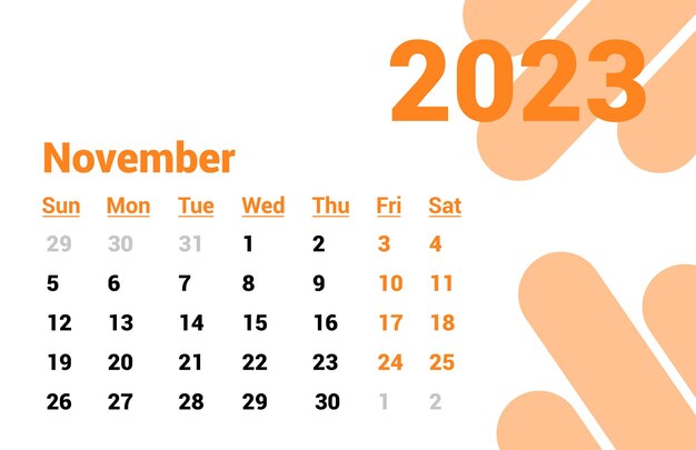 Vettore 2023 calendario design mese di novembre