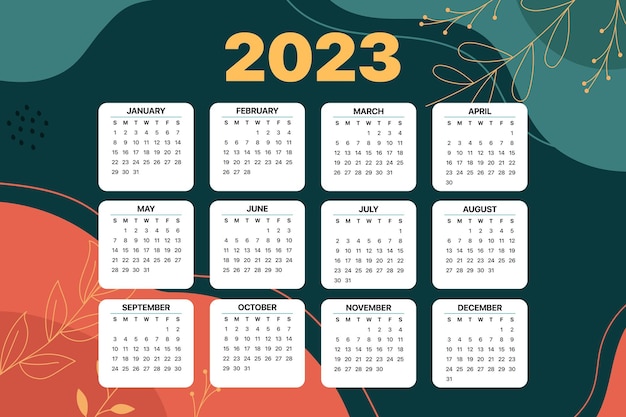 Vector 2023 calendar horizontal floral background