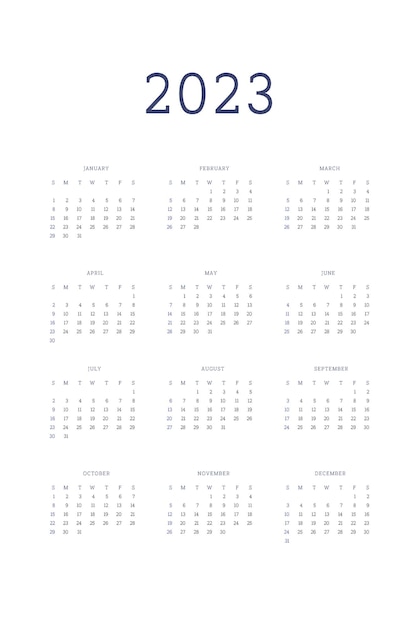古典的な厳格なスタイルの2023年カレンダー手帳日記テンプレート毎月のカレンダー個別スケジュールビジネスノートブックのミニマリズム抑制されたデザイン週は日曜日に始まります