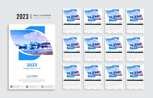 2023 Calendar Template. Colourful Background with photo space Premium Vector