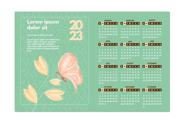 2023 calendar template Floral wall calendar design