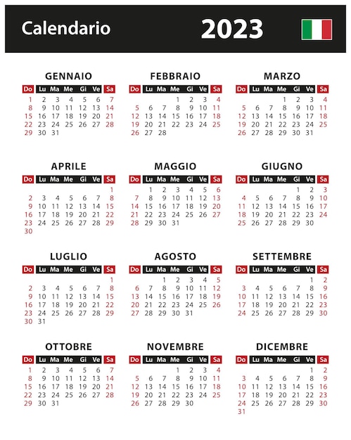 Vettore calendario 2023 - illustrazione stock vettoriale. italia, versione italiana