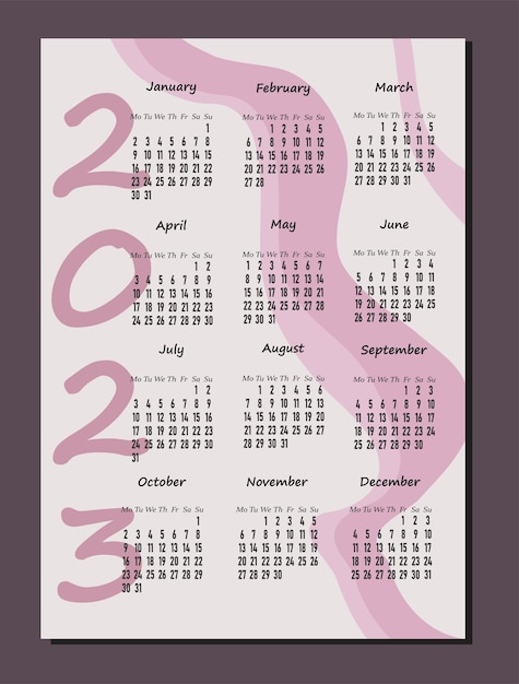 Vector 2023 calendar vertical calendar 2022 template in pink pastel colors the week starts on monday