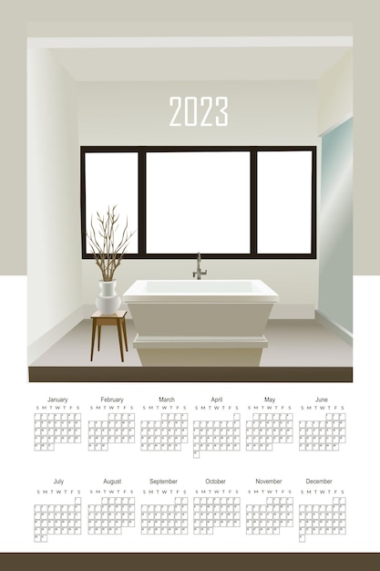 Vector 2023 calendar with pastel colors modern lux interior