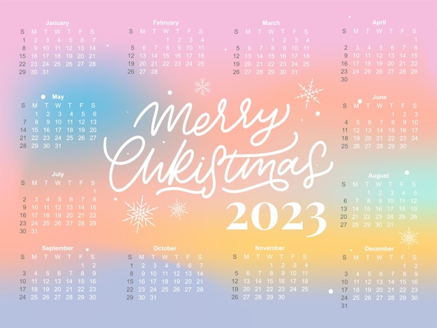 2023 カレンダー年ベクトル イラスト週は日曜日に開始しますクリスマス雪片カレンダー 2023 テンプレート カレンダー デザイン赤い色の日曜日