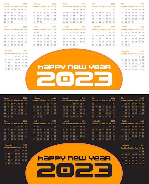 Vector 2023 calendar year vector illustration. the week starts on sunday. annual calendar 2023 template. ca