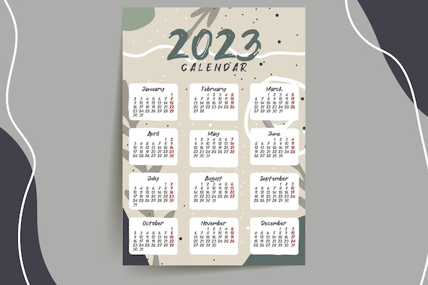 2023 Calendar year vector illustration. The week starts on Sunday. Annual calendar 2023 template.