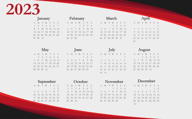 2023 Calendar for the year with months weeks days weekends and working days