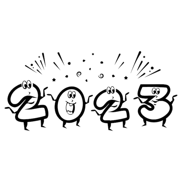 2023 cartoonist-vormig nummer met leuk concept Twenty Twenty three vector Happy New Year 2023 HNY