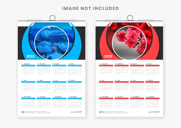 Vettore modello di progettazione del calendario da parete colorato 2023