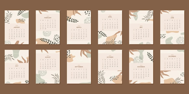 Vector 2023 cute pastel aesthetic abstract calendar template design