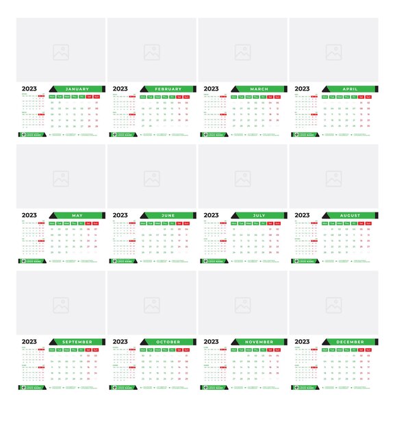 2023 daily weekly monthly calendar vector template