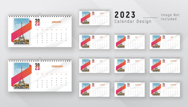 2023 desk calendar 12 page monthly modern creative planner design template