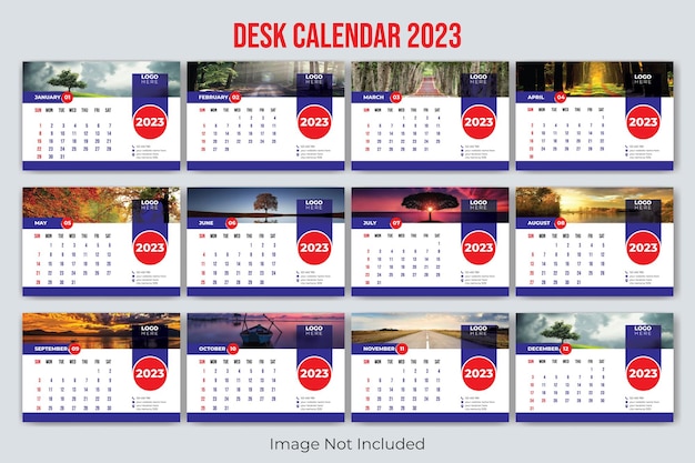 2023 Desk calendar modern colorful design template