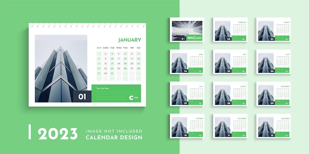 ベクトル 2023卓上カレンダーテンプレートデザイン 2023年の創造的なモダンな卓上カレンダー