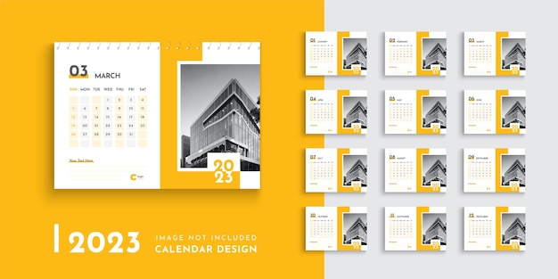 Вектор Дизайн шаблона настольного календаря на 2023 год креативный современный настольный календарь на 2023 год