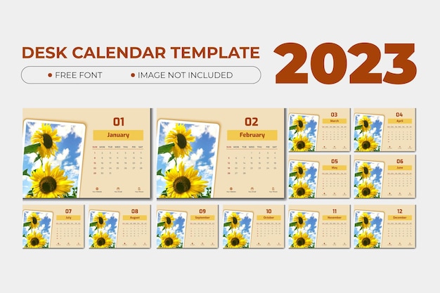 2023 desk calendar template with pastel yellow color
