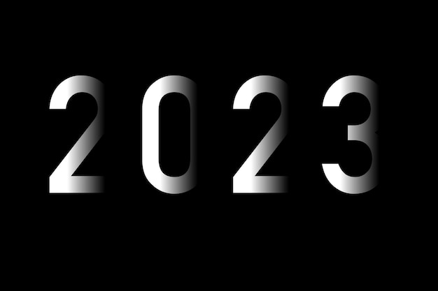 2023 자리, 검정색 배경에 숫자입니다. 숫자의 일부가 어두운 배경에 숨어 있습니다. 3d 효과입니다.