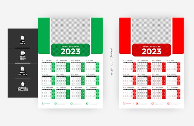 2023 een pagina twee kleuren muurkalender ontwerp, Business Corporate kleur 2023