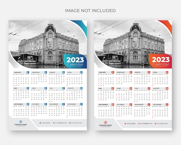 2023 één pagina wandkalender ontwerpsjabloon