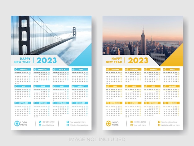 2023 één pagina wandkalender sjabloonontwerp